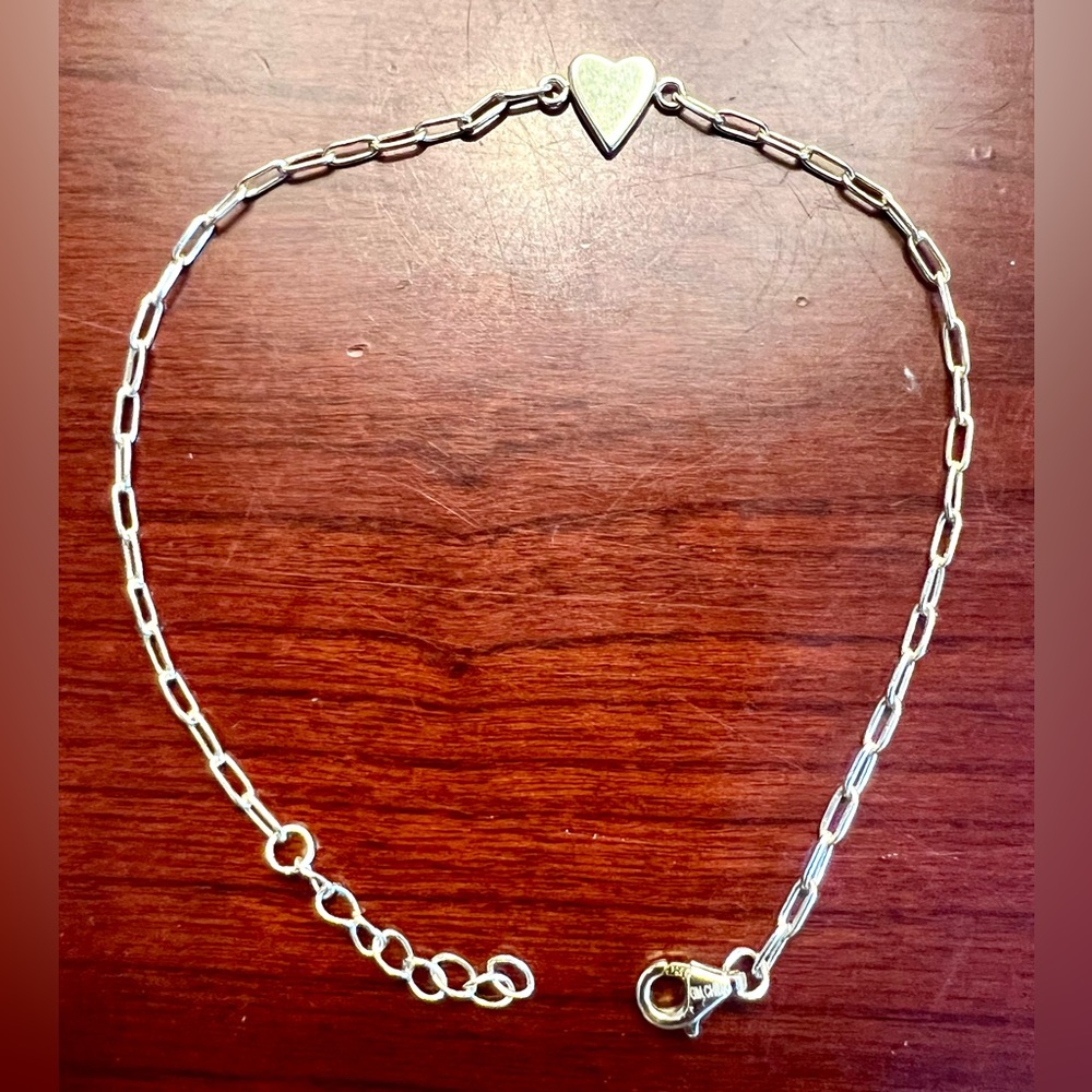 Gold Plated .925 Sterling Silver Heart Paper Clip Chain Bracelet